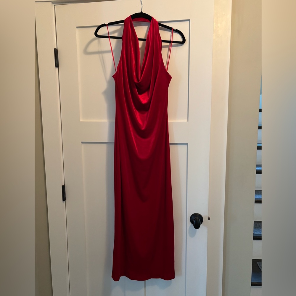 Pretty red velvet cow neck maxi dress from Zara small women’s.